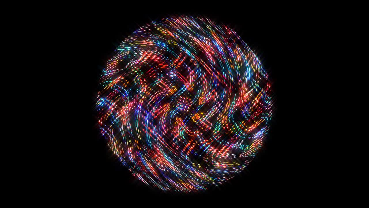 líneas abstractas luz colorida brillante forma redonda en el centro, fondo negro