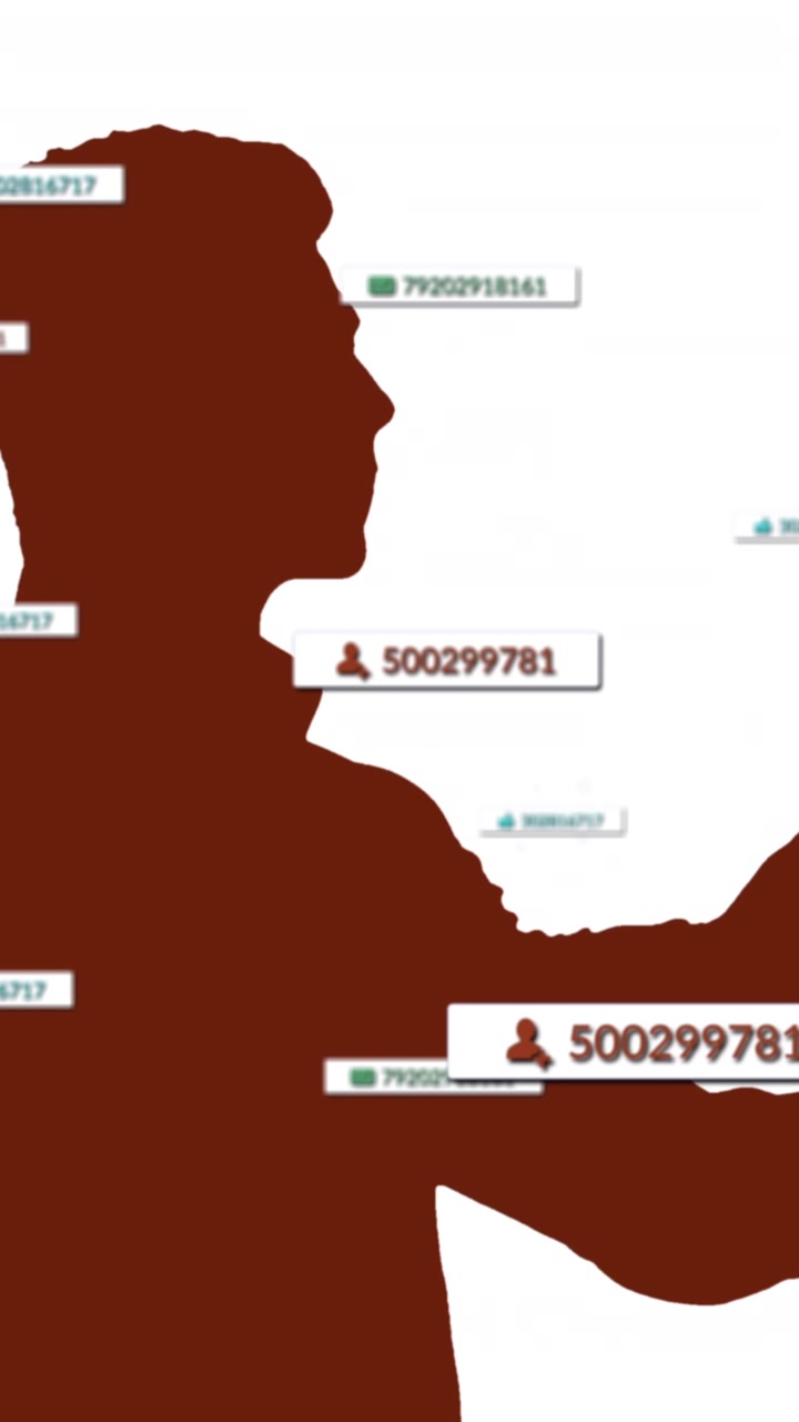 Composition of social media text, icons and data over man's silhouette using tablet