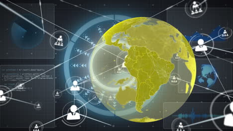 animación del globo, procesamiento de datos y red de conexiones