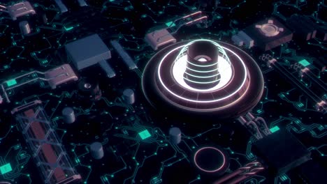 placa de circuito cyberpunk con luz brillante