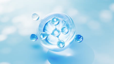 blue liquid molecule and water bubbles, 3d rendering.