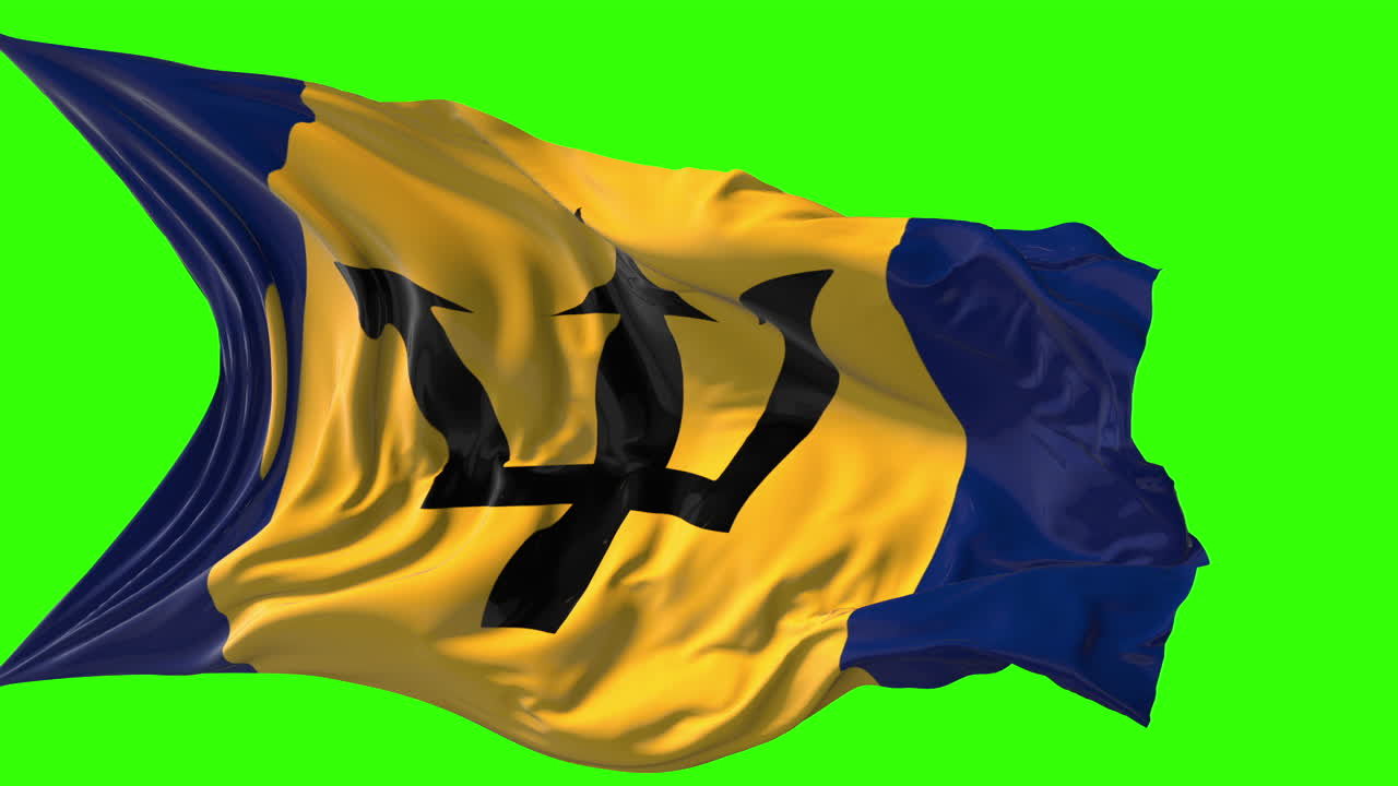 Waving Flag of Barbados on Green Screen