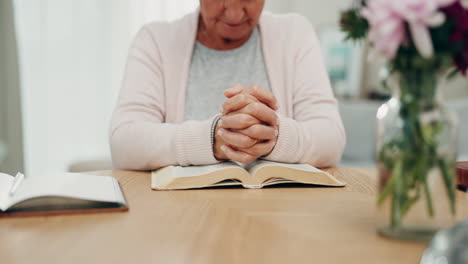 senior woman, bible and prayer with faith