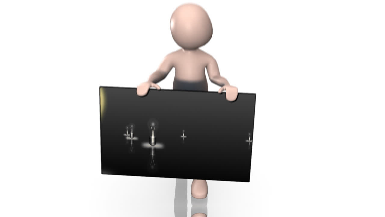 hombre 3d presentando bombillas