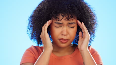 black woman, headache and pain with face