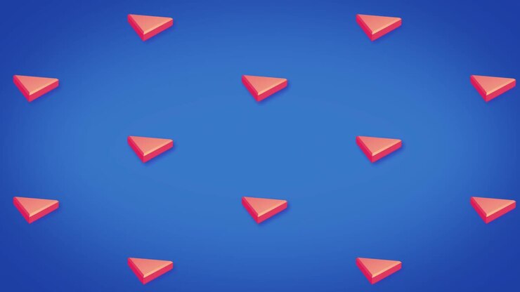 Animation of rows of red triangles pattern moving on blue background
