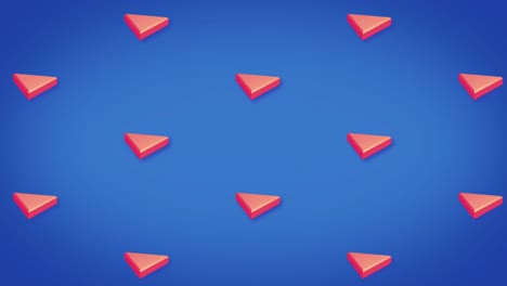 Animation-Von-Reihen-Roter-Dreiecke,-Die-Sich-Auf-Blauem-Hintergrund-Bewegen
