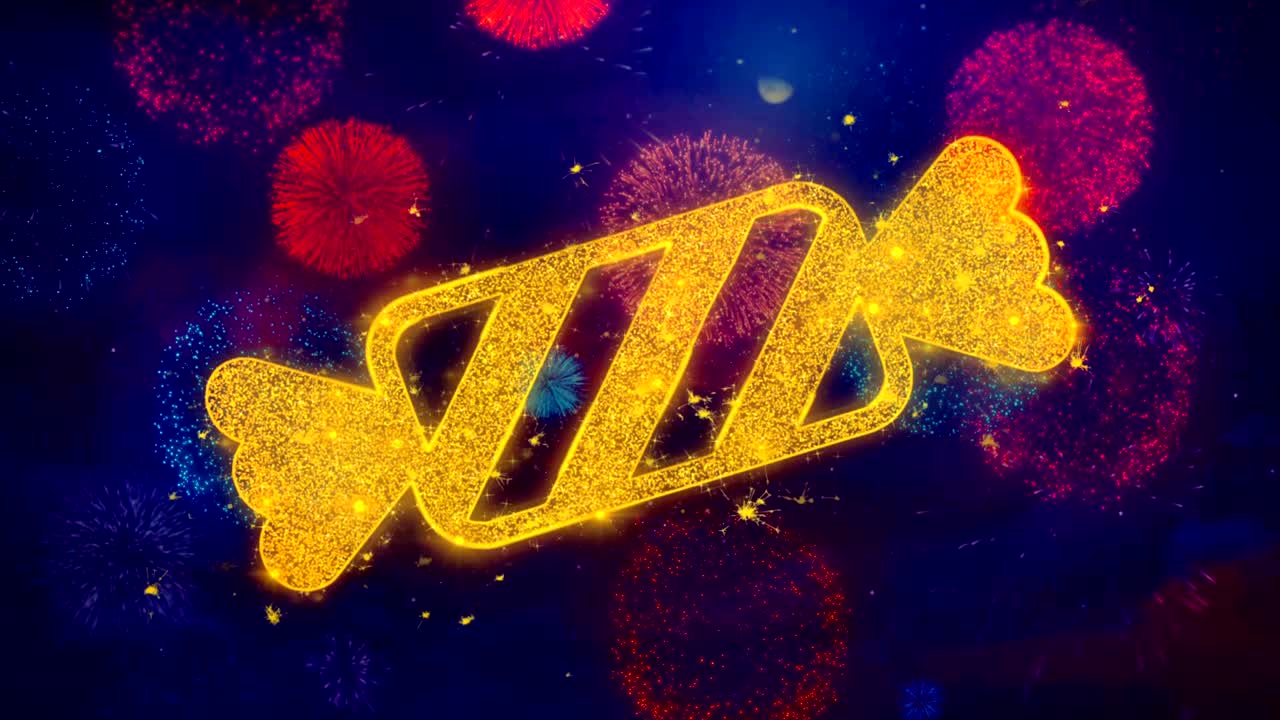 다채로운 불꽃놀이 입자에 사탕 아이콘 기호.