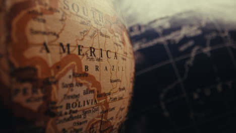 vintage world globe detail showing south america