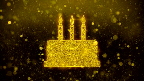 birthday cake icon golden glitter shine particles.