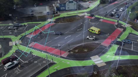 infographic smoke emission vapour overlay on sustainable traffic junction aerial view