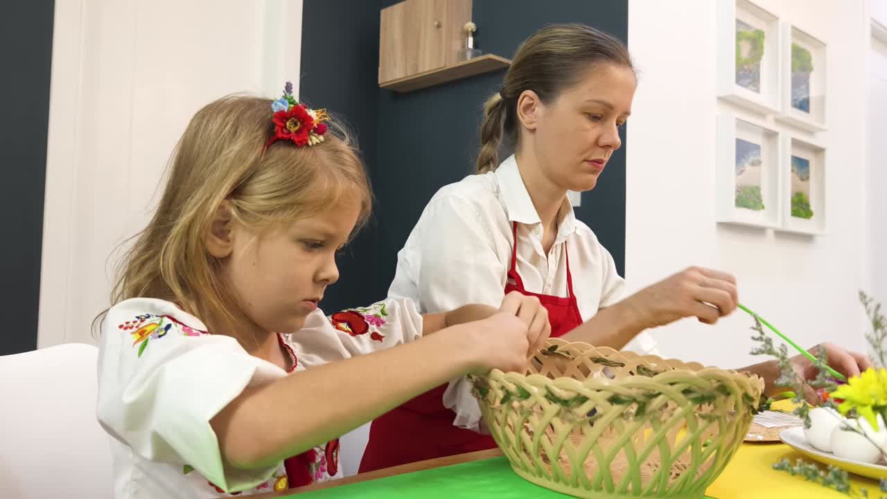 Mother and Daughter Decorating Easter Basket