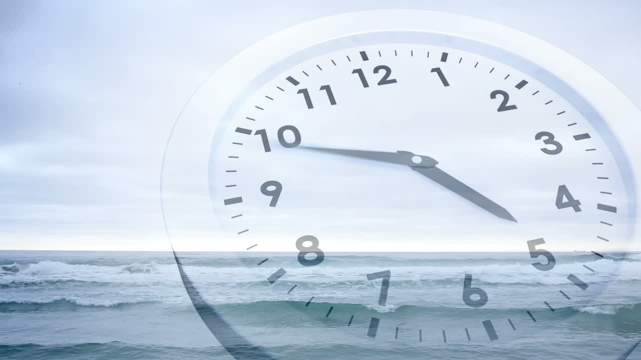 Clock ticking over sea animation