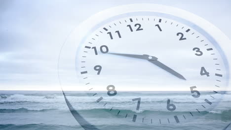 el reloj hace tic-tac sobre la animación del mar
