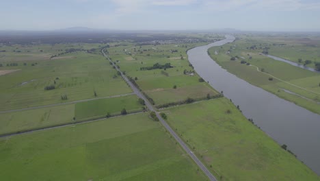 view from above of macleay valley way and meandering macleay river in the mid north coast region of new south wales