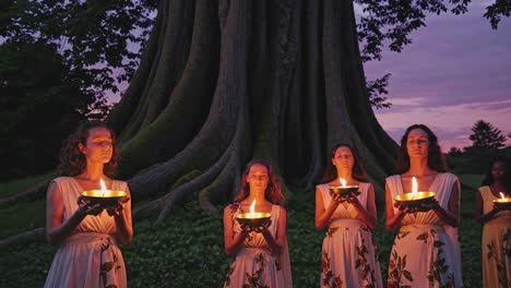 women in ceremony under a tree