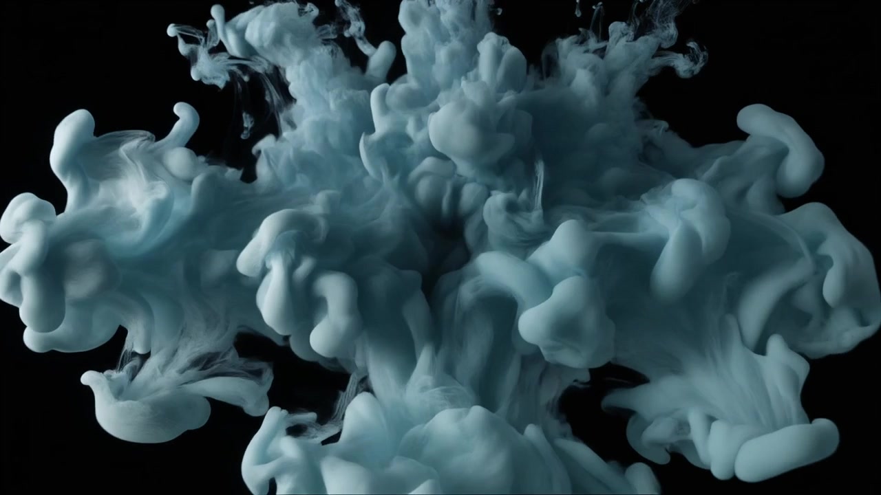 Blue Ink Cloud Expanding in Water Against Black Background