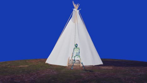 tipi home and skeleton having fun .