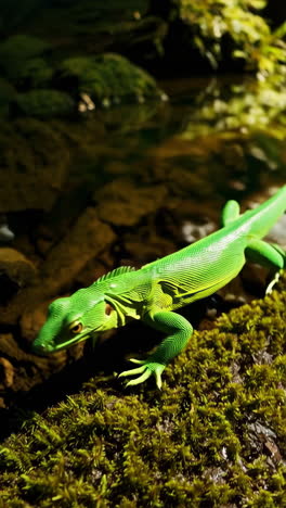 green lizard in forest and water