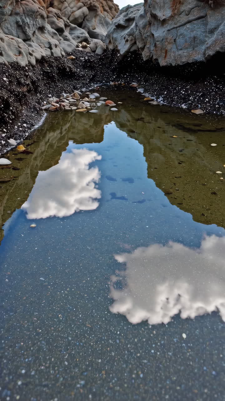 Reflejos de nubes en una poza rocosa