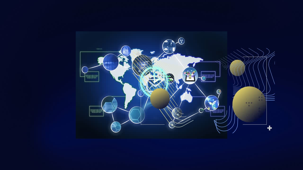 어두운 배경에서 데이터 처리를 가진 디지털 인터페이스의 애니메이션