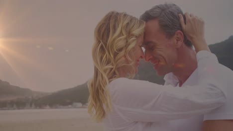 animación de rastros de luz sobre una pareja caucásica en el lago