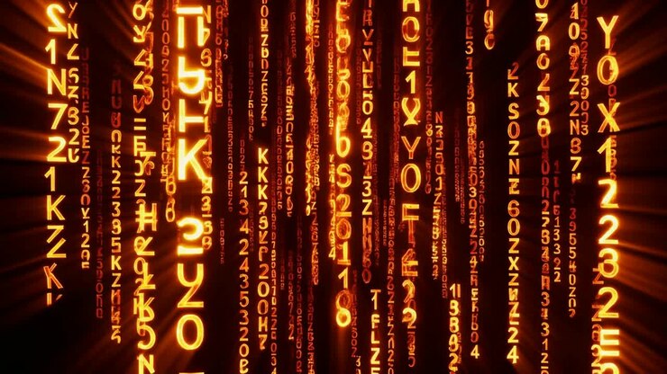 Glowing Orange Matrix Code Falling Down a Black Screen
