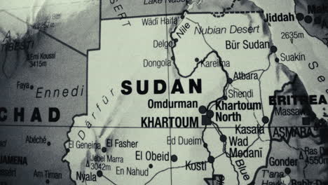 close-up of a vintage map focusing on sudan and its neighboring countries