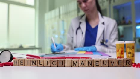 medical professional with heimlich maneuver blocks and supplies