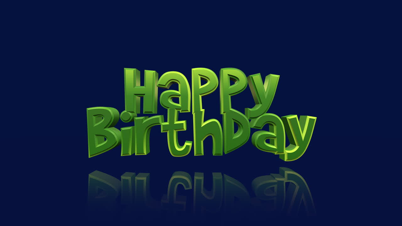texto de feliz cumpleaños verde vibrante en fondo azul oscuro