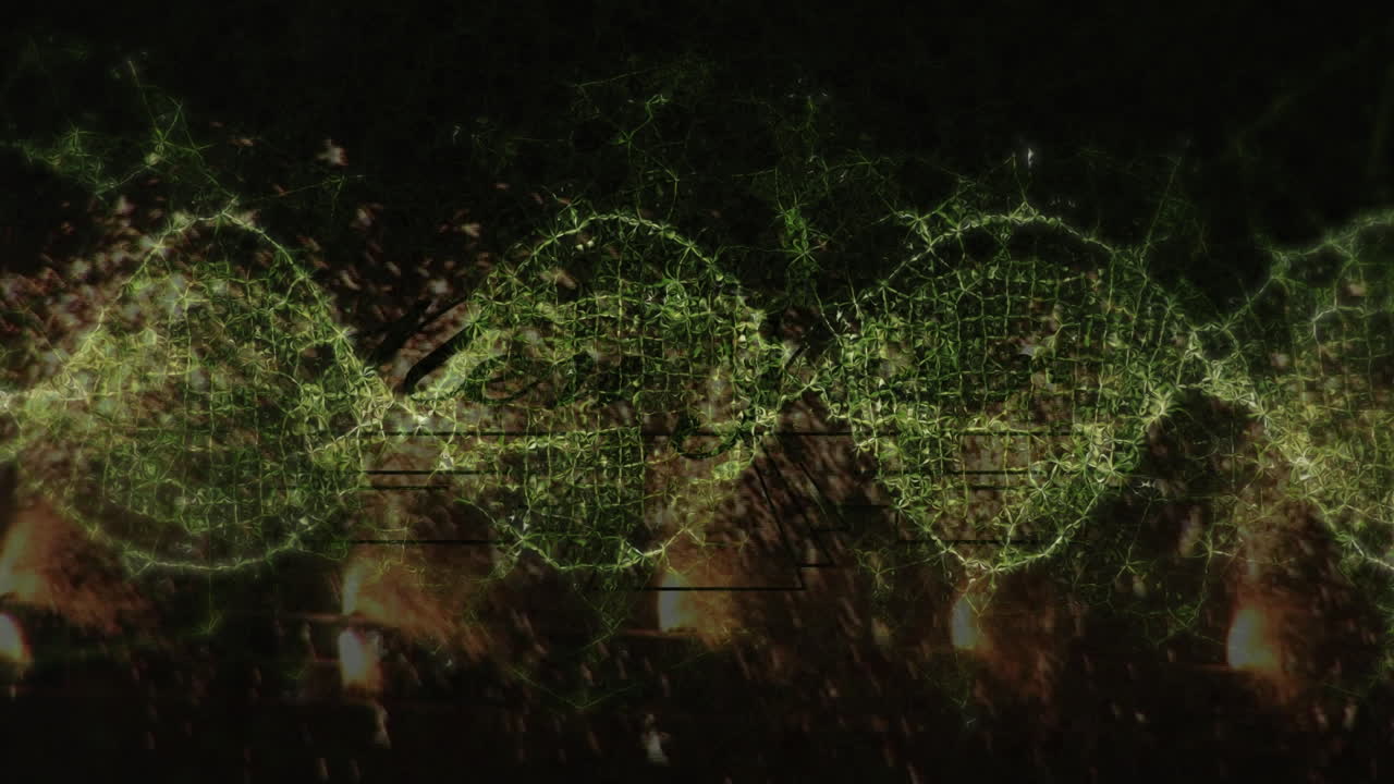 animación de año nuevo y fuegos artificiales sobre olas amarillas que se mueven sobre fondo negro