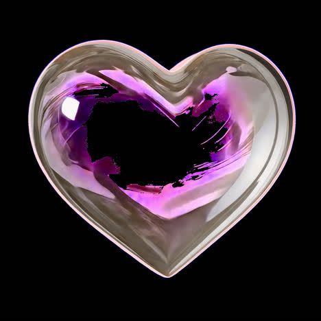 Glossy heart-shaped glass object animation isolated asset, transparent 4K video, alpha channel