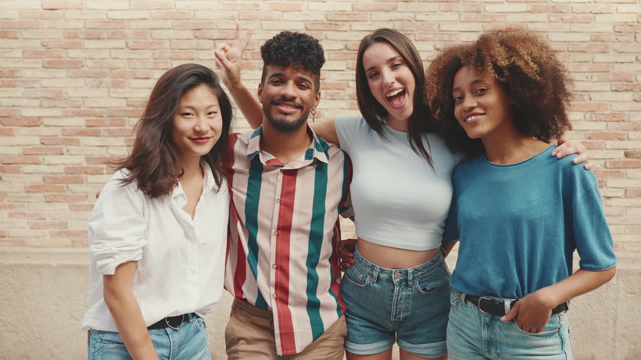 Group of diverse young friends posing together
