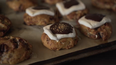 deliciously baked cookies topped with melted marshmallow, chocolate, and graham powder