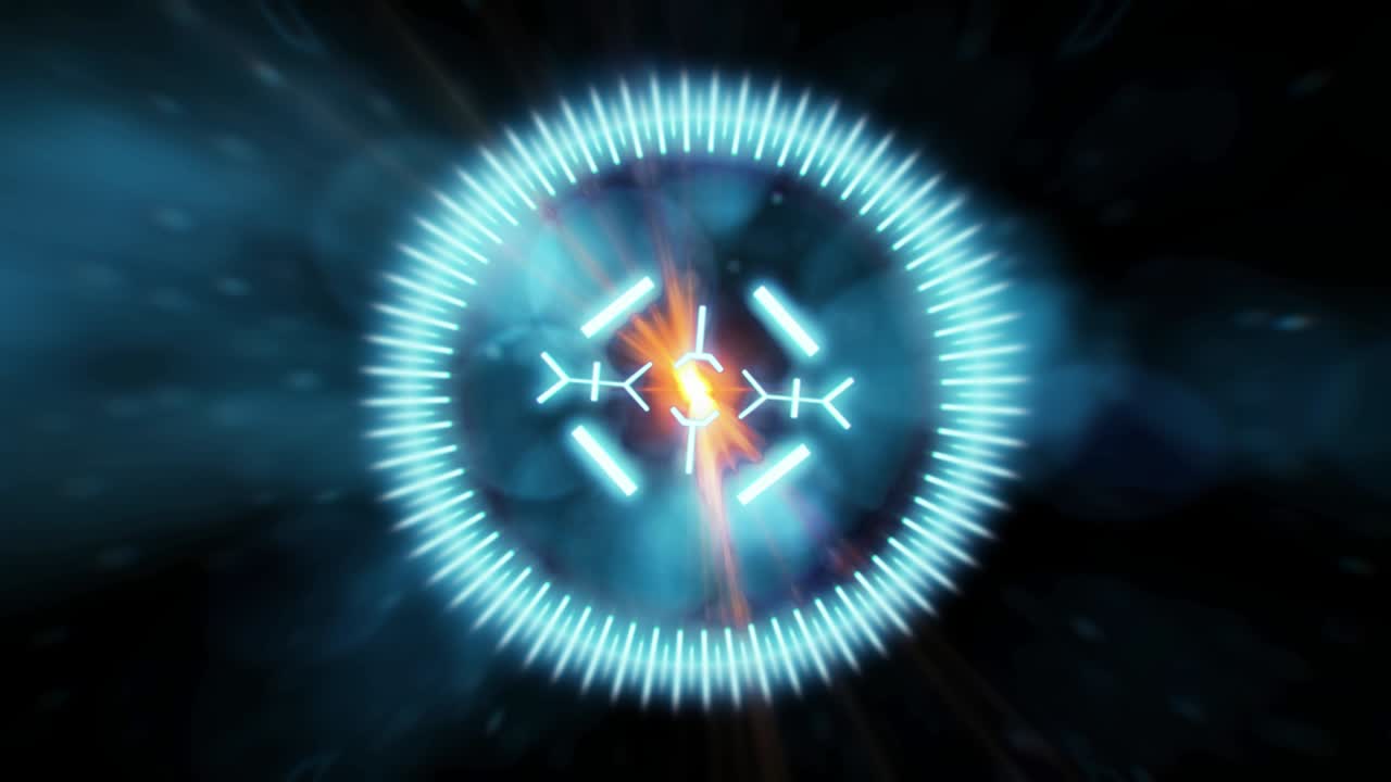 Animazione HUD 2D di un bersaglio con uno sfondo di riflessi anamorfici.