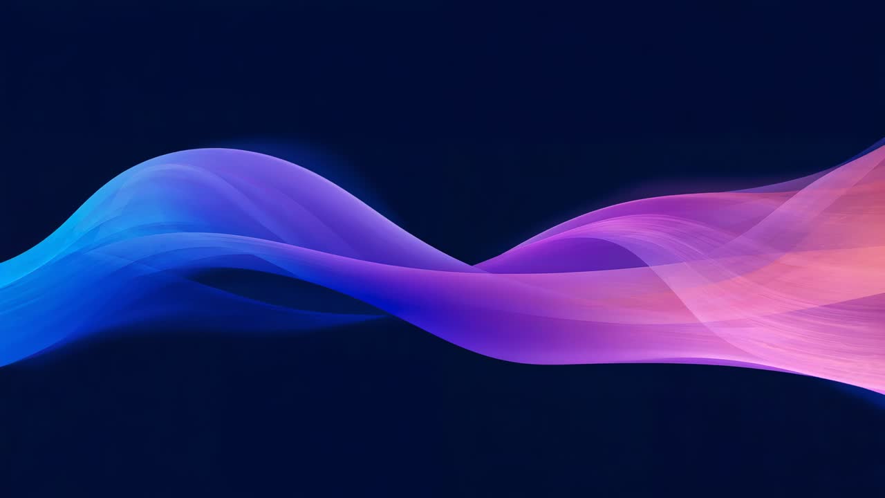 Frames starting undulating sheer blue-pink ribbons blending on deep navy screen forming purple glow