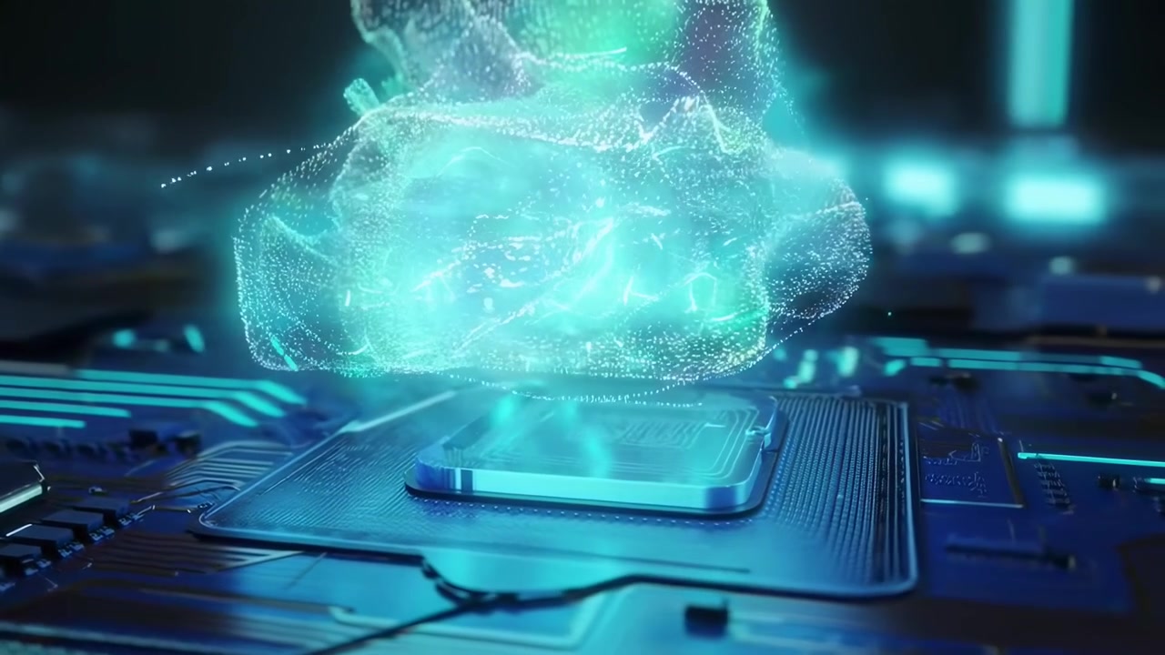 Glowing AI Brain Over Computer Chip for Data Processing