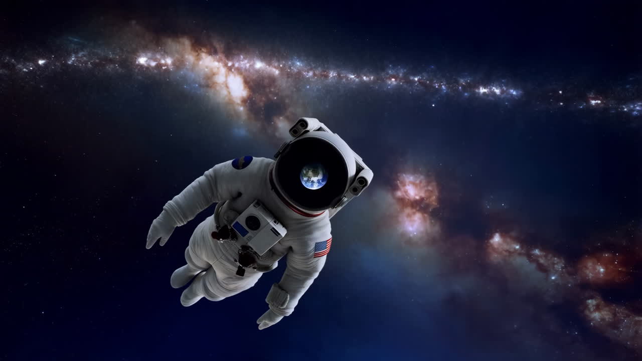 Astronaut Floating in Space with Galaxy Background