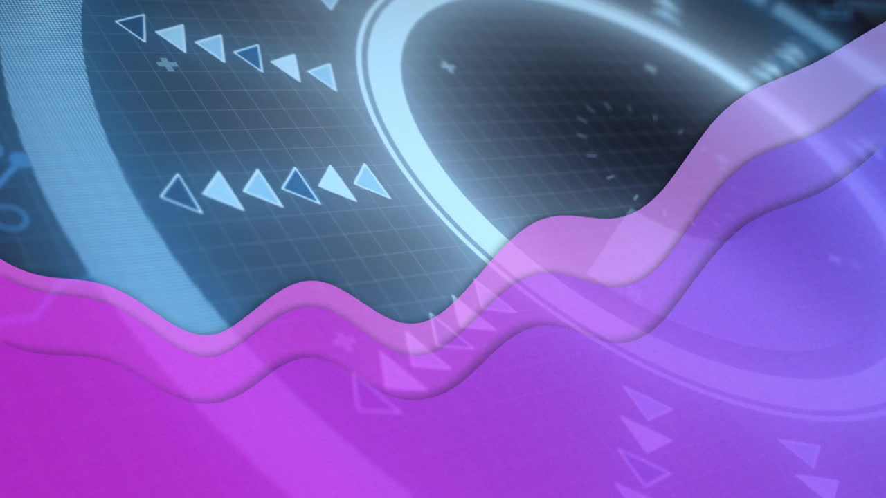 Pink waves and geometric patterns creating abstract digital animation interface