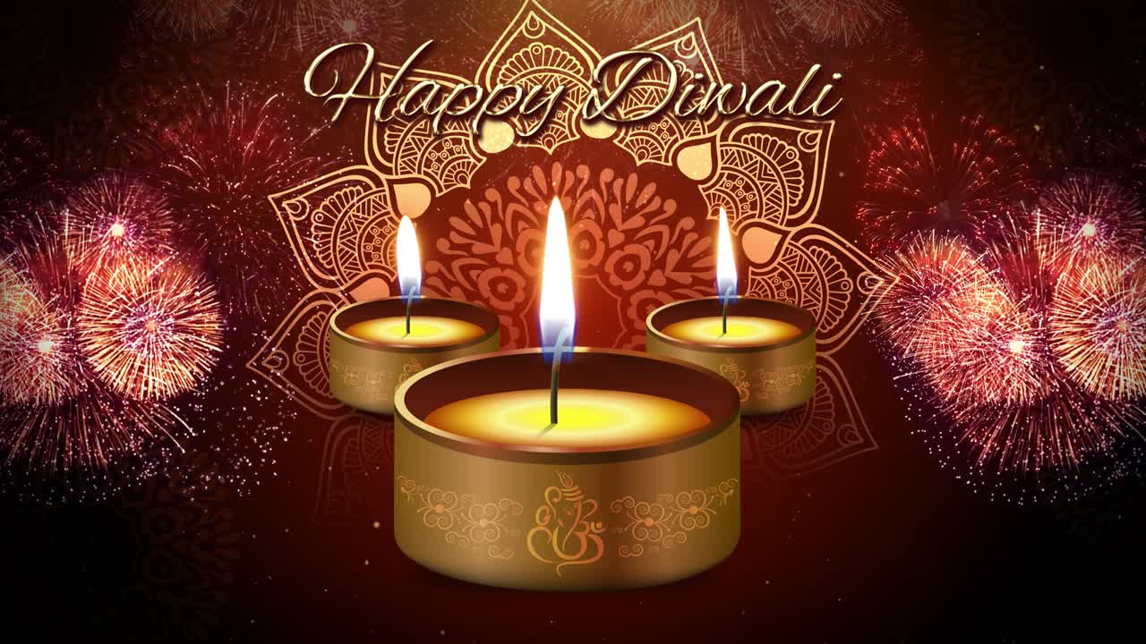 Felice Diwali, celebrazione tradizionale indiana del festival delle luci, loop per biglietto d'auguri festivo