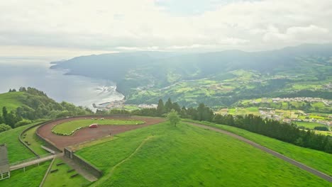 Scenic-view-of-Miradouro-dos-Picos-dos-Bodes-in-the-Azores,-Portugal-on-a-partly-cloudy-day