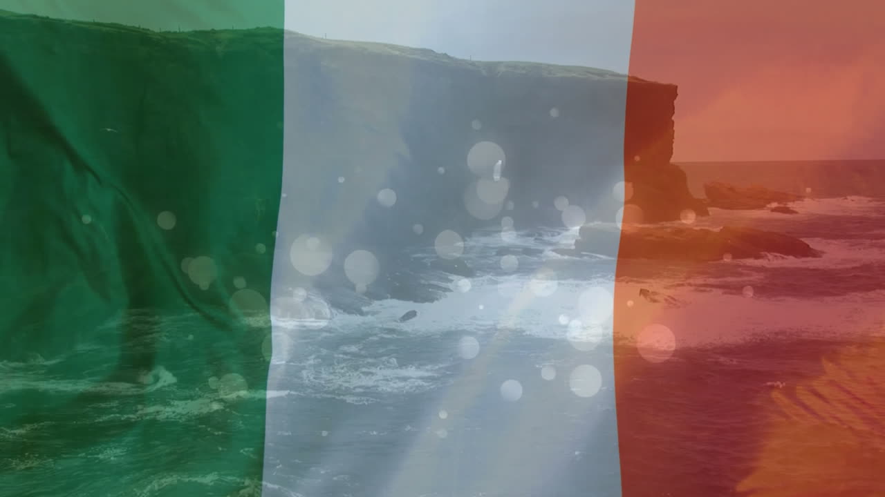 Composizione di scogliere con la bandiera irlandese in trasparenza