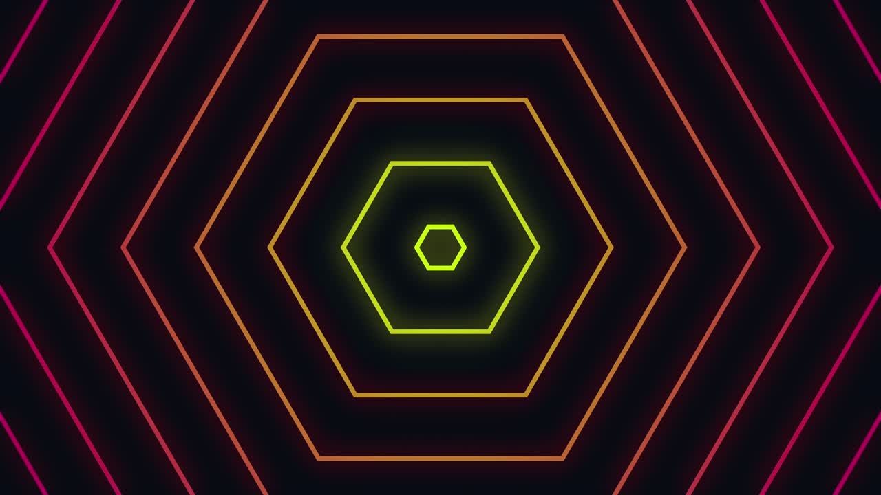animación de ondas de radio de hexágonos concéntricos de neón