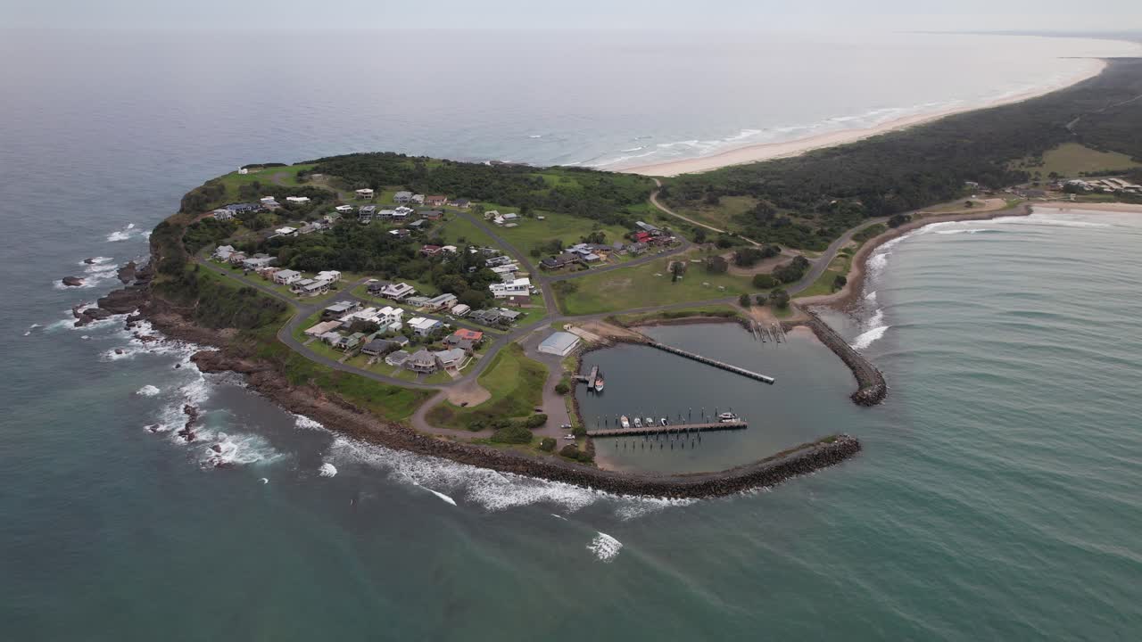 Drone Shot Over Crowdy Head Boat Harbour In Crowdy Head, NSW, Australia