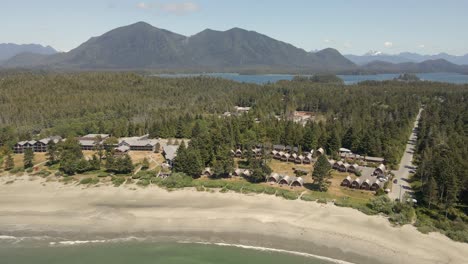 drone footage of a beach at tofino on the vancouver island in bc, canada