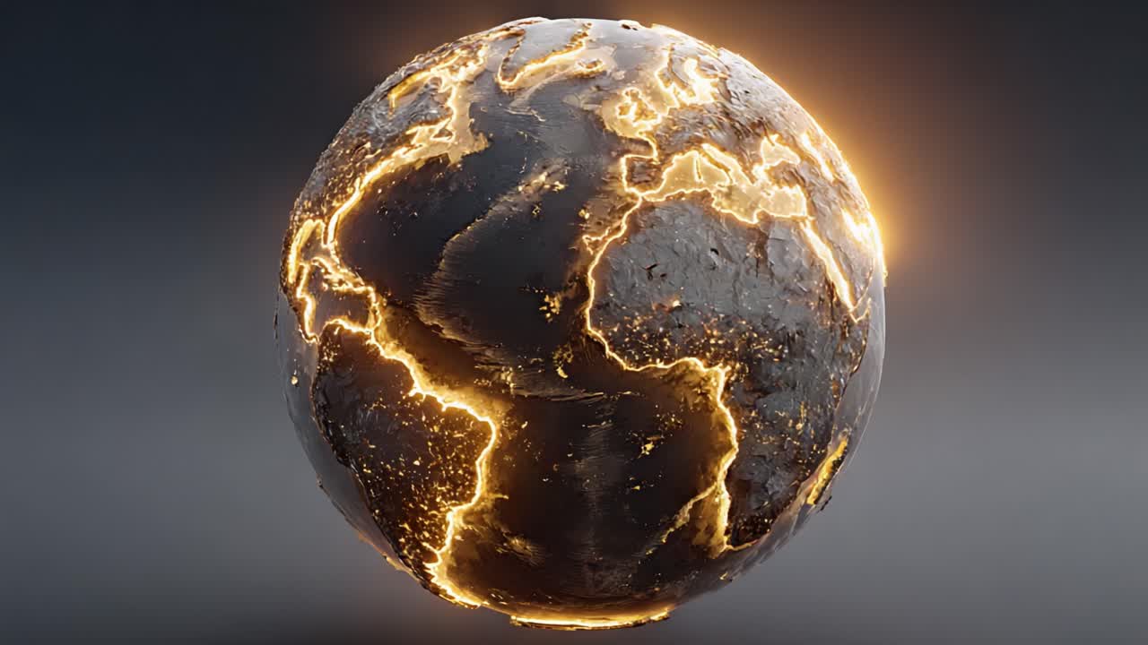 A Dynamic Globe Illuminated by Golden Veins, Symbolizing the Interconnectedness of Continents and Cultures in a Visual Representation of Earth’s Vibrancy