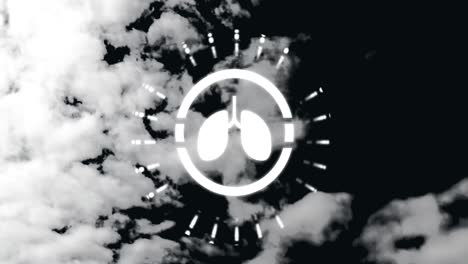 animación del icono de los pulmones sobre nubes sobre fondo negro