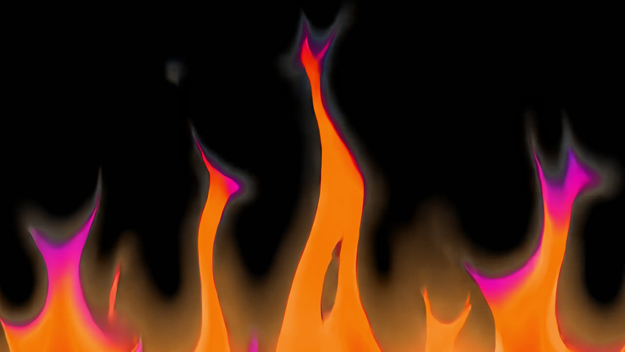 Vibrant orange and purple flames animated overlay, transparent 4K video, alpha channel, ProRes 4444