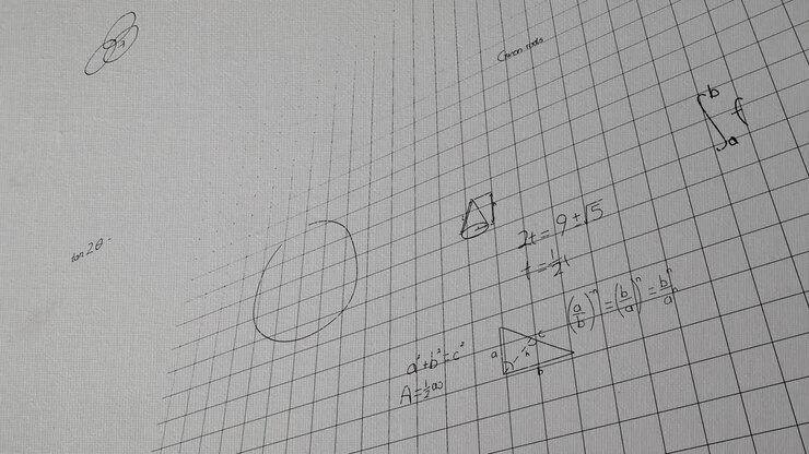 Animation of mathematical equations, formulas and diagrams floating against grey background