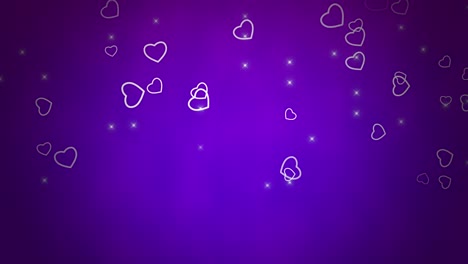 white romantic hearts and litters on shiny purple background